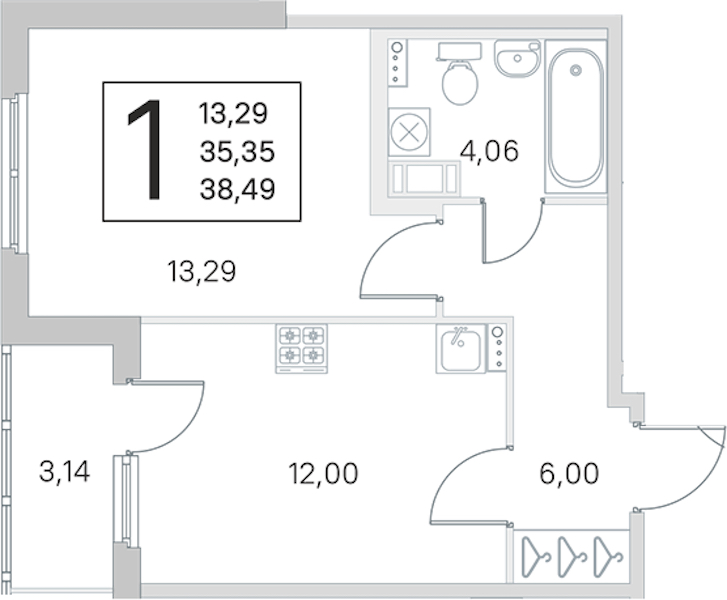 1-комнатная квартира 35.35 м², 2/4 эт., ЖК «Любоград в Стрельне»